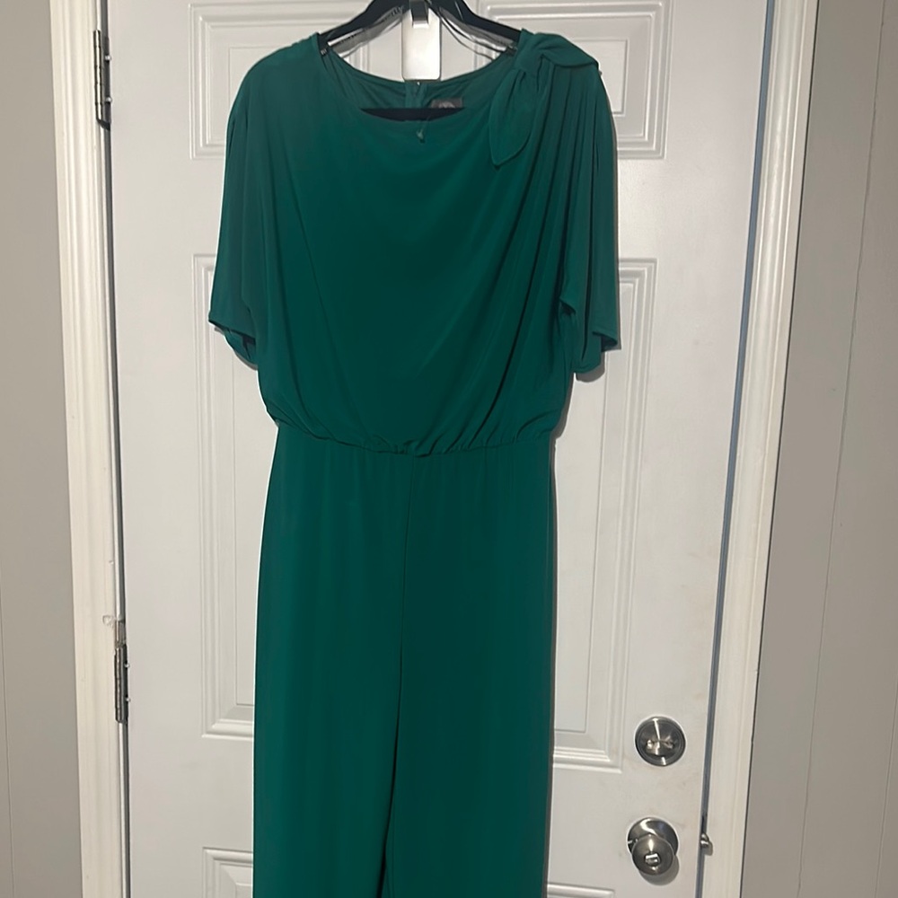 Vince Camuto Emerald Green Jumpsuit with Shoulder Bow